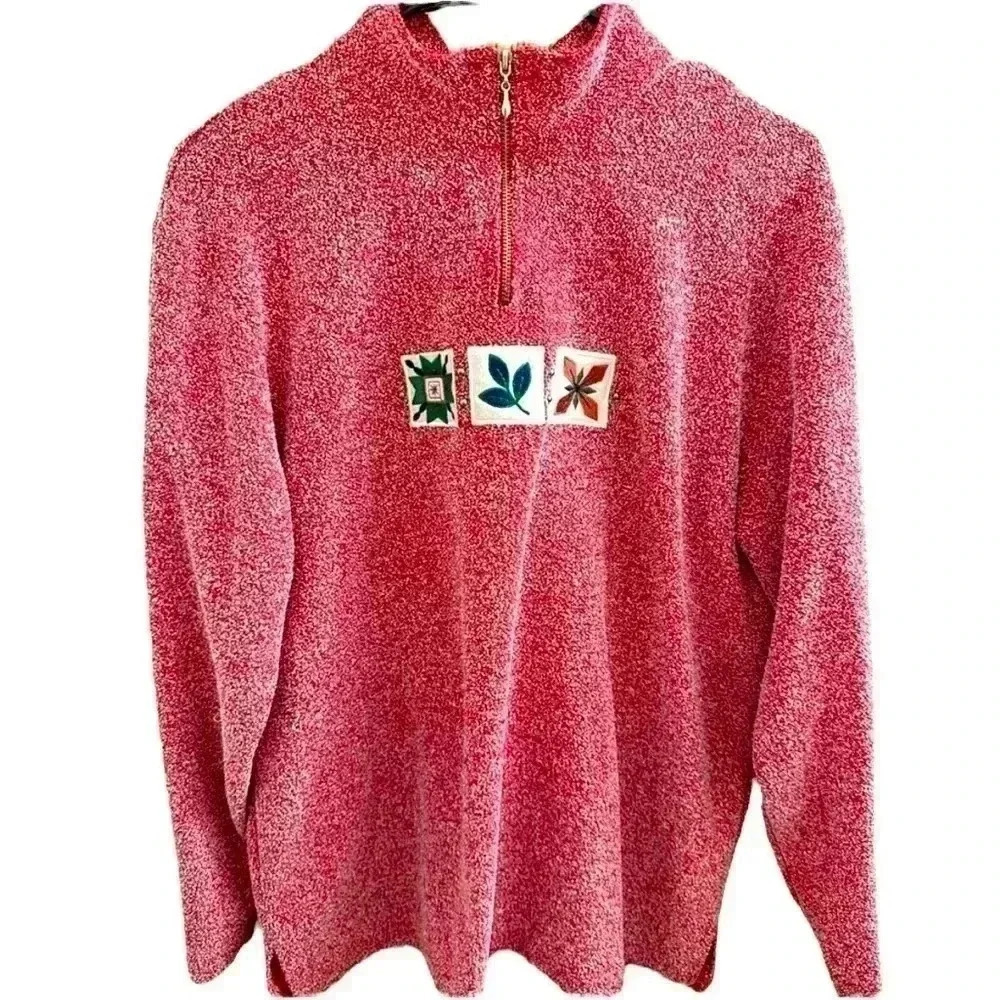 Vintage Teddi long sleeve Christmas sweater women’s size L red white 1/4 zip